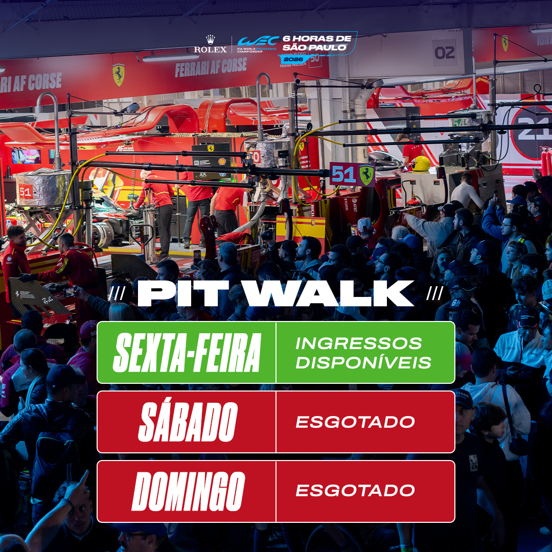 Fãs acompanham de perto os carros e equipes durante o Pit Walk da Rolex 6 Horas de São Paulo em Interlagos.